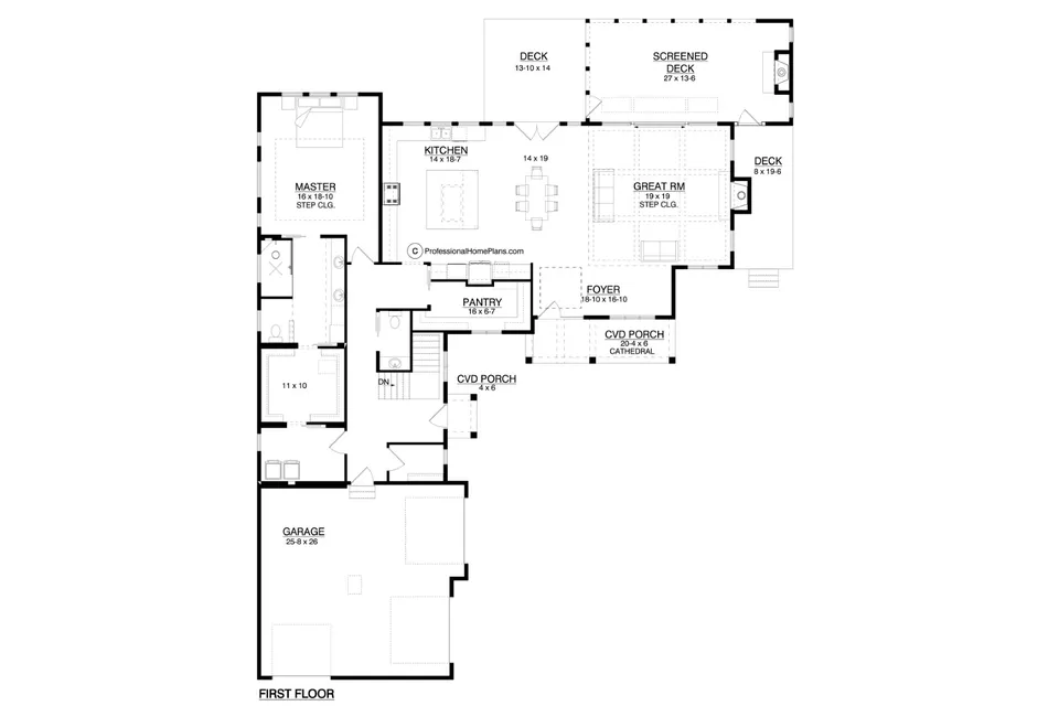 The Maple main level floor plan